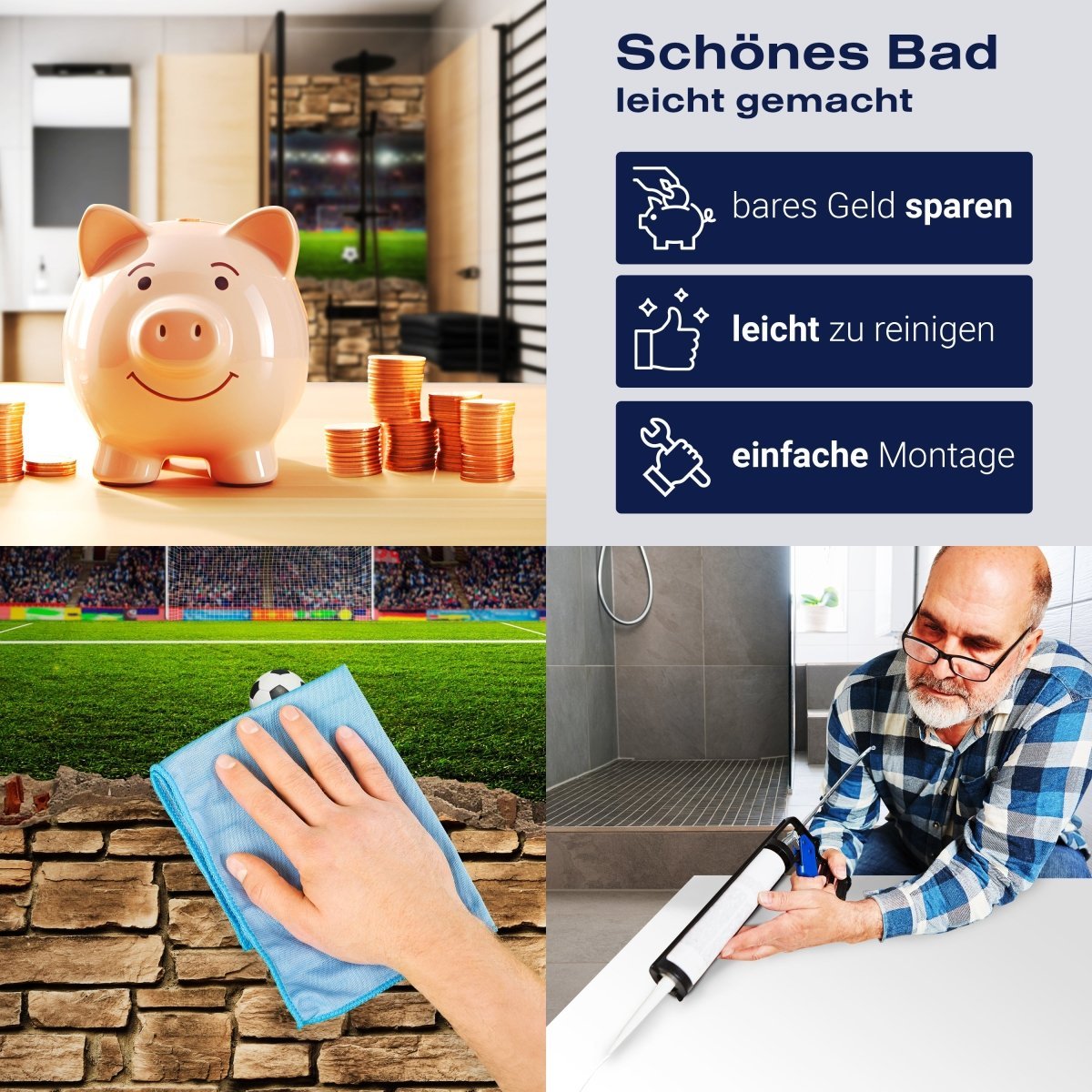 Duschwand 3D Fußballfeld - Steinmauer M0669 entdecken - Bild 7 Duschwand 3D Fußballfeld - Steinmauer M0669 entdecken - Bild 7