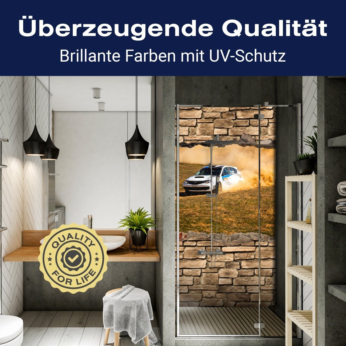 Duschwand 3D Rallye Auto - Steinmauer M0670 entdecken - Bild 2 Duschwand 3D Rallye Auto - Steinmauer M0670 entdecken - Bild 2