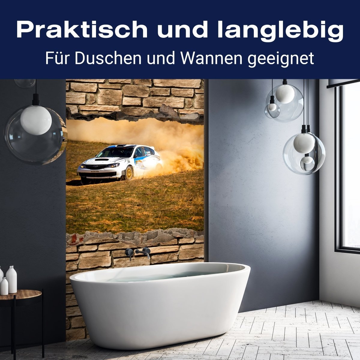 Duschwand 3D Rallye Auto - Steinmauer M0670 entdecken - Bild 3 Duschwand 3D Rallye Auto - Steinmauer M0670 entdecken - Bild 3