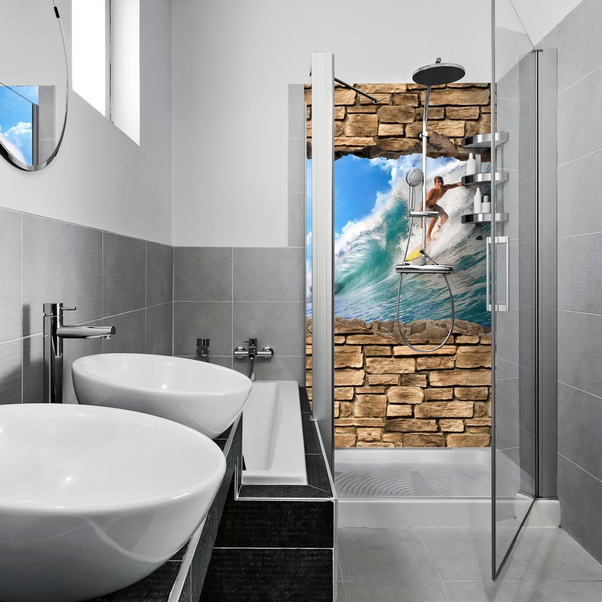 Duschwand 3D Surfing - Steinmauer M0672 entdecken - Bild 1 Duschwand 3D Surfing - Steinmauer M0672 entdecken - Bild 1