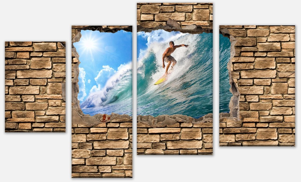 Leinwandbild Mehrteiler 3D Surfing - Steinmauer M0672 Leinwandbild Mehrteiler 3D Surfing - Steinmauer M0672