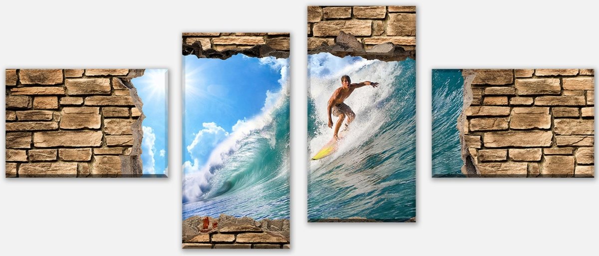 Leinwandbild Mehrteiler 3D Surfing - Steinmauer M0672 Leinwandbild Mehrteiler 3D Surfing - Steinmauer M0672
