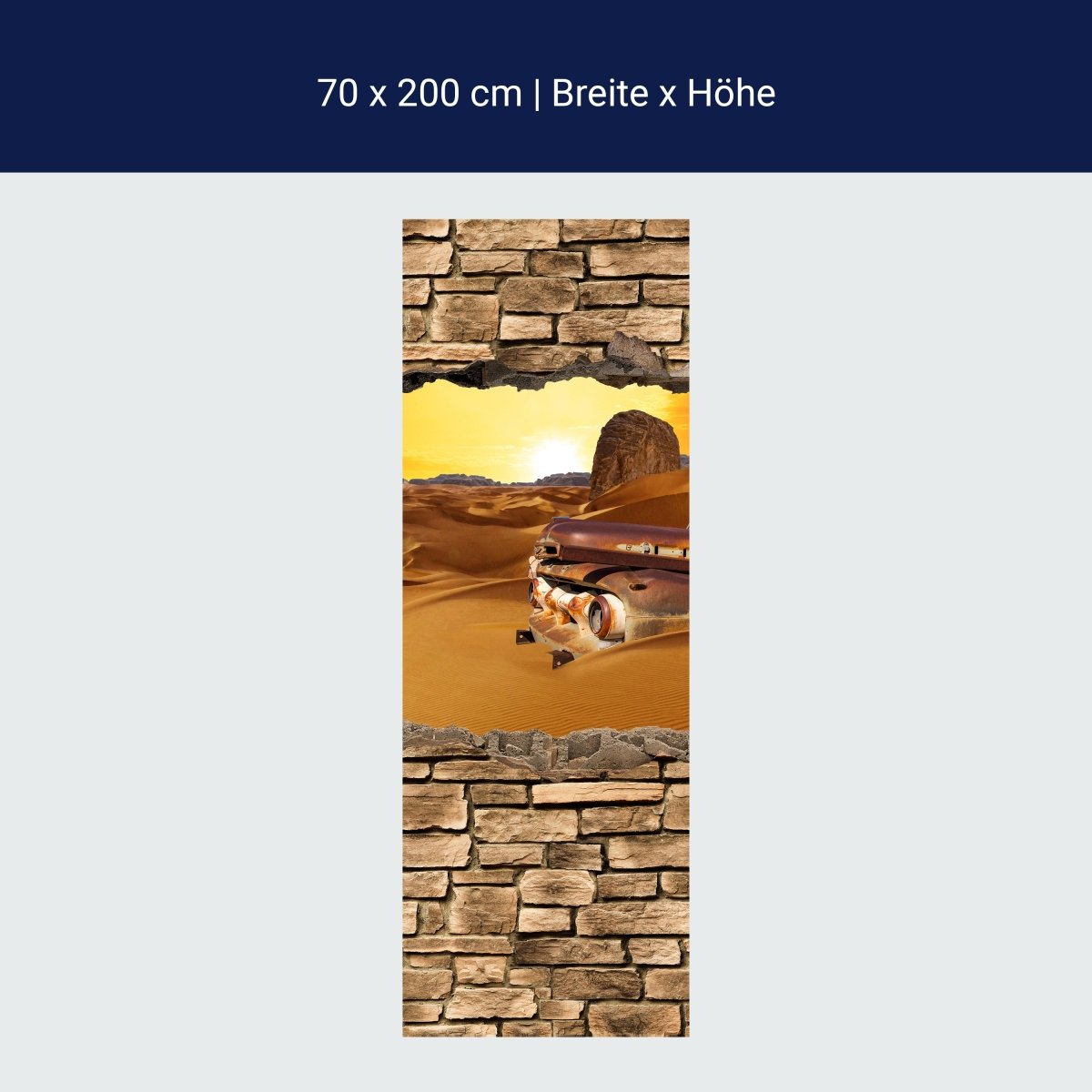 Duschwand 3D Altes Auto in der Wüste -Steinmauer M0674 Duschwand 3D Altes Auto in der Wüste -Steinmauer M0674