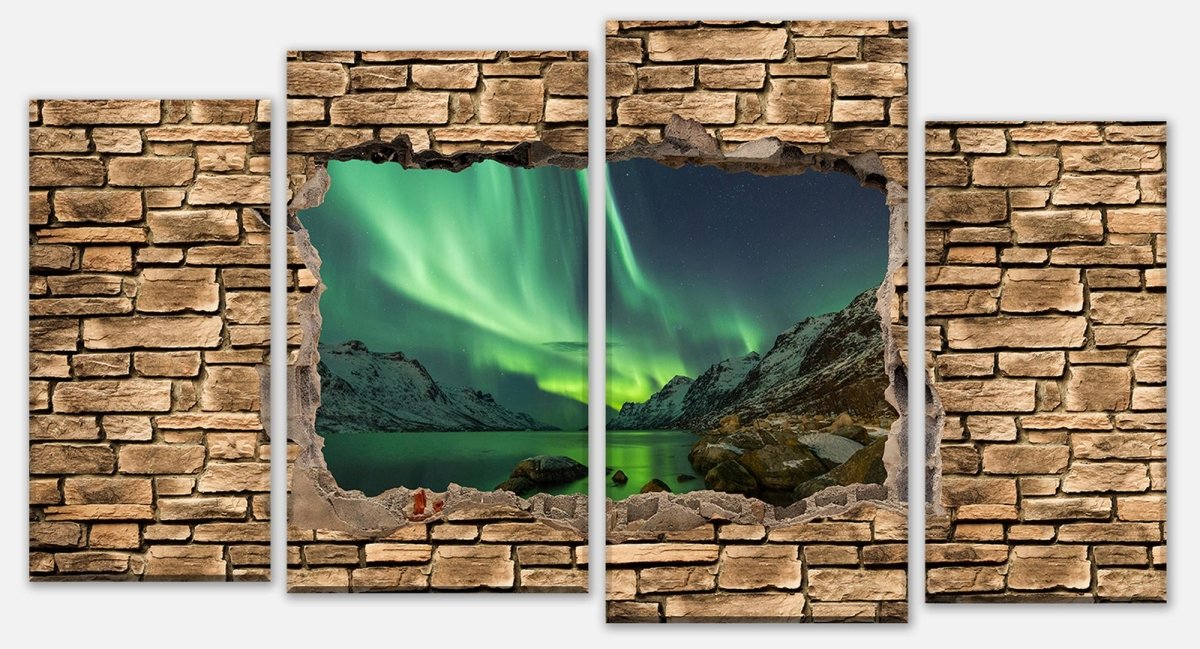 Leinwandbild Mehrteiler 3D Optik - Aurora Borealis Tromsö - Steinmauer M0675 Leinwandbild Mehrteiler 3D Optik - Aurora Borealis Tromsö - Steinmauer M0675