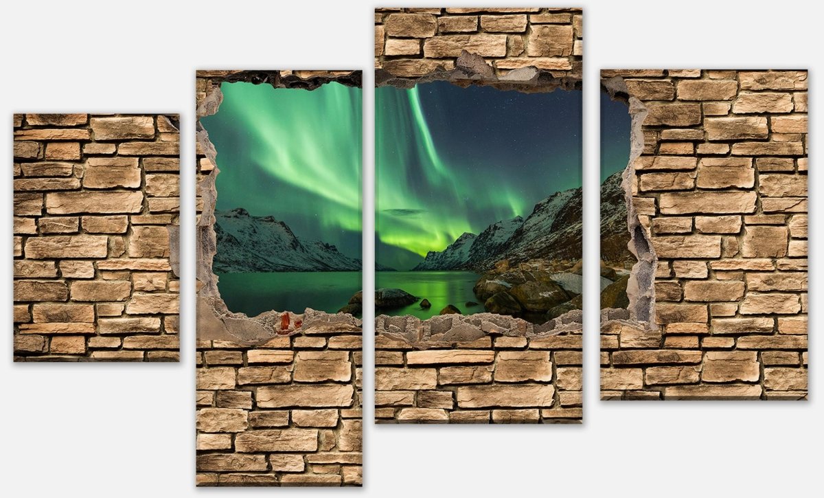 Leinwandbild Mehrteiler 3D Optik - Aurora Borealis Tromsö - Steinmauer M0675 Leinwandbild Mehrteiler 3D Optik - Aurora Borealis Tromsö - Steinmauer M0675