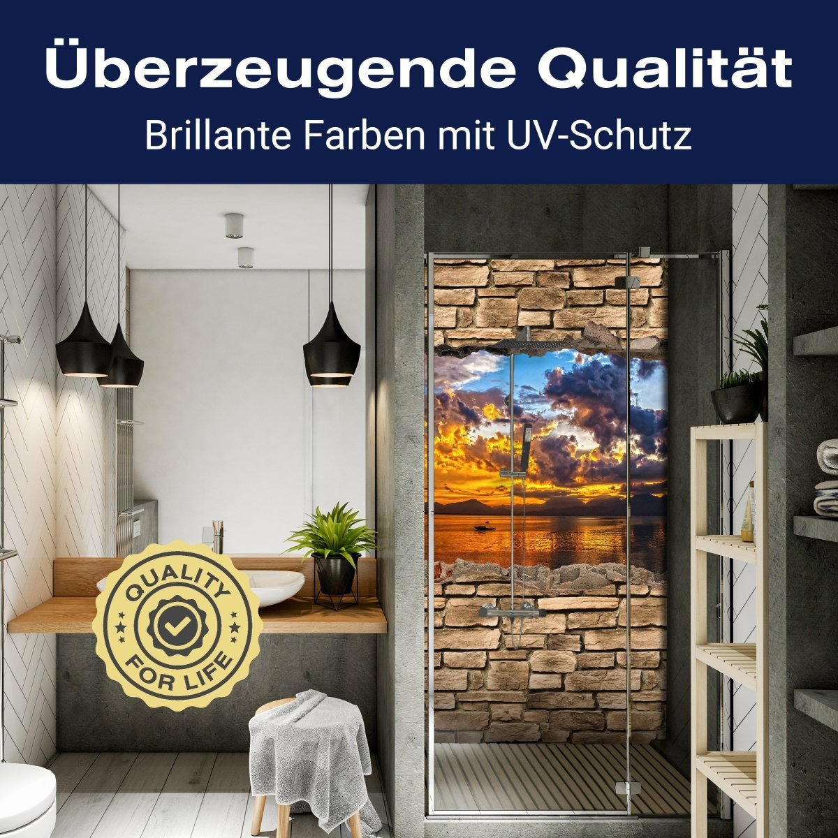 Duschwand 3D Optik - Sonnenuntergang- Steinmauer M0678 entdecken - Bild 2 Duschwand 3D Optik - Sonnenuntergang- Steinmauer M0678 entdecken - Bild 2