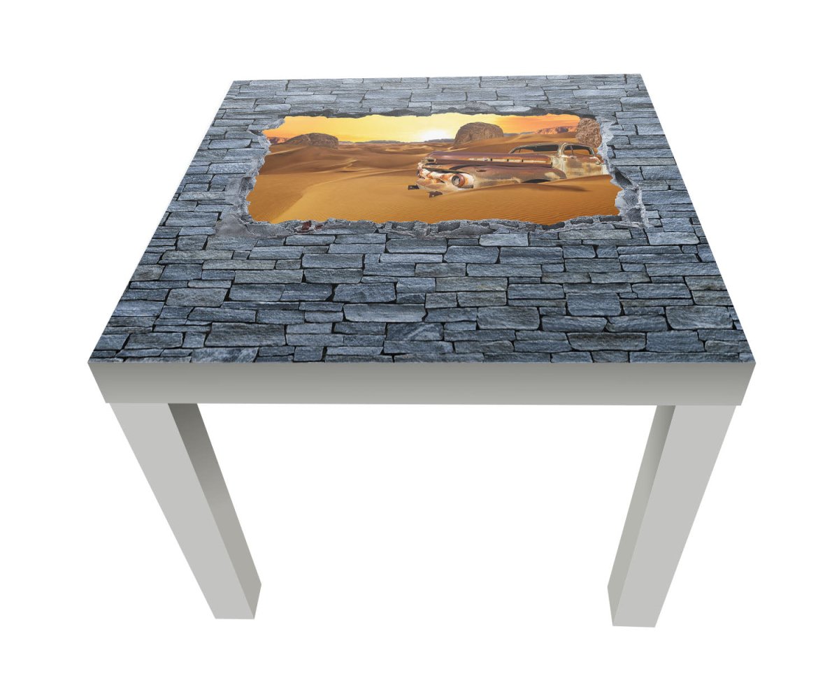 Beistelltisch 3D Altes Auto in der Wüste- grobe Steinmauer M0679 entdecken - Bild 1 Beistelltisch 3D Altes Auto in der Wüste- grobe Steinmauer M0679 entdecken - Bild 1