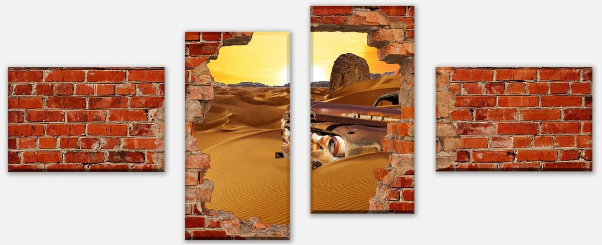 Leinwandbild Mehrteiler Altes Auto - Roter Backstein M0681 Leinwandbild Mehrteiler Altes Auto - Roter Backstein M0681