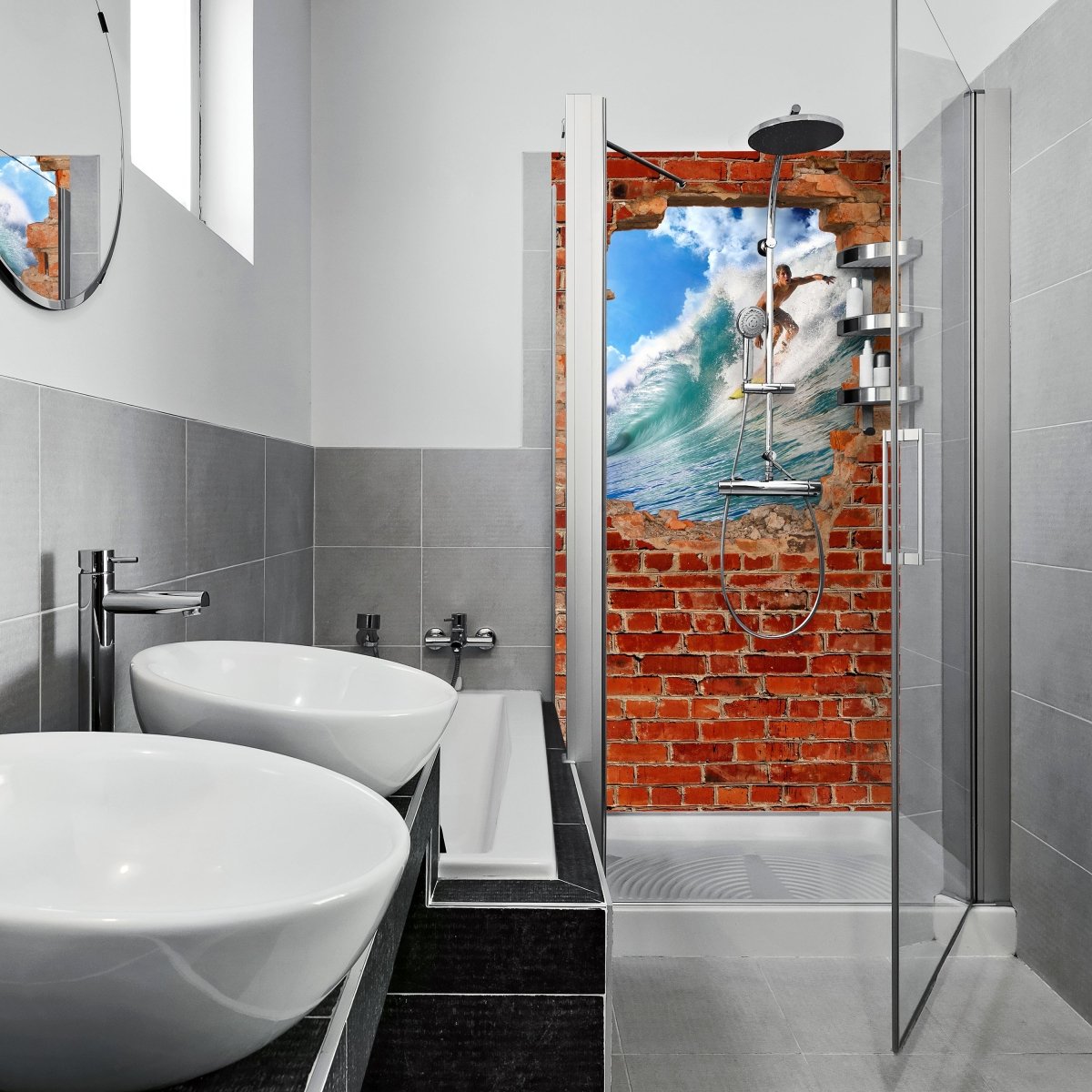 Duschwand Surfing - Roter Backstein M0682 entdecken - Bild 1 Duschwand Surfing - Roter Backstein M0682 entdecken - Bild 1