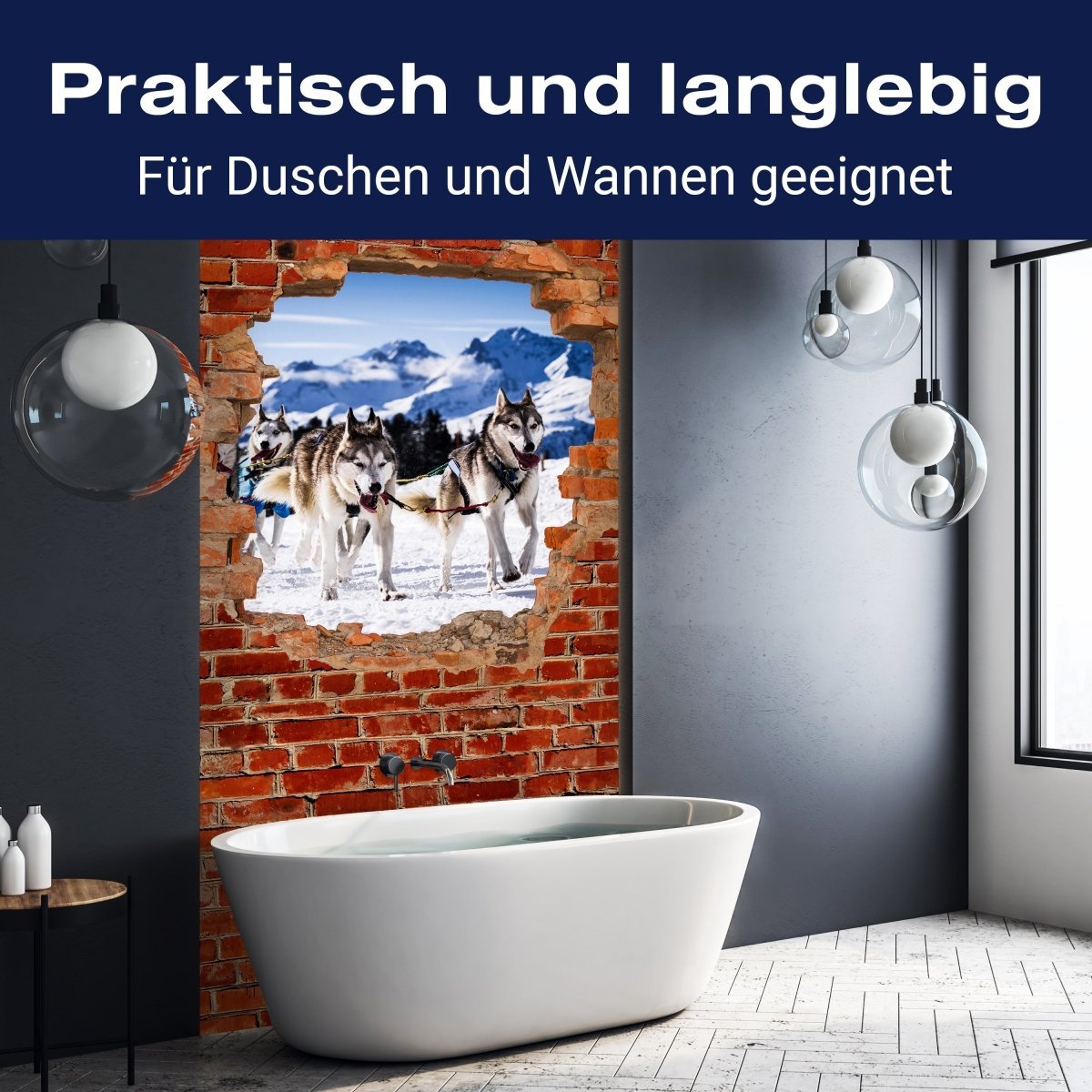 Duschwand Schlittenhunde in Racing - Roter Backstein M0685 entdecken - Bild 3 Duschwand Schlittenhunde in Racing - Roter Backstein M0685 entdecken - Bild 3
