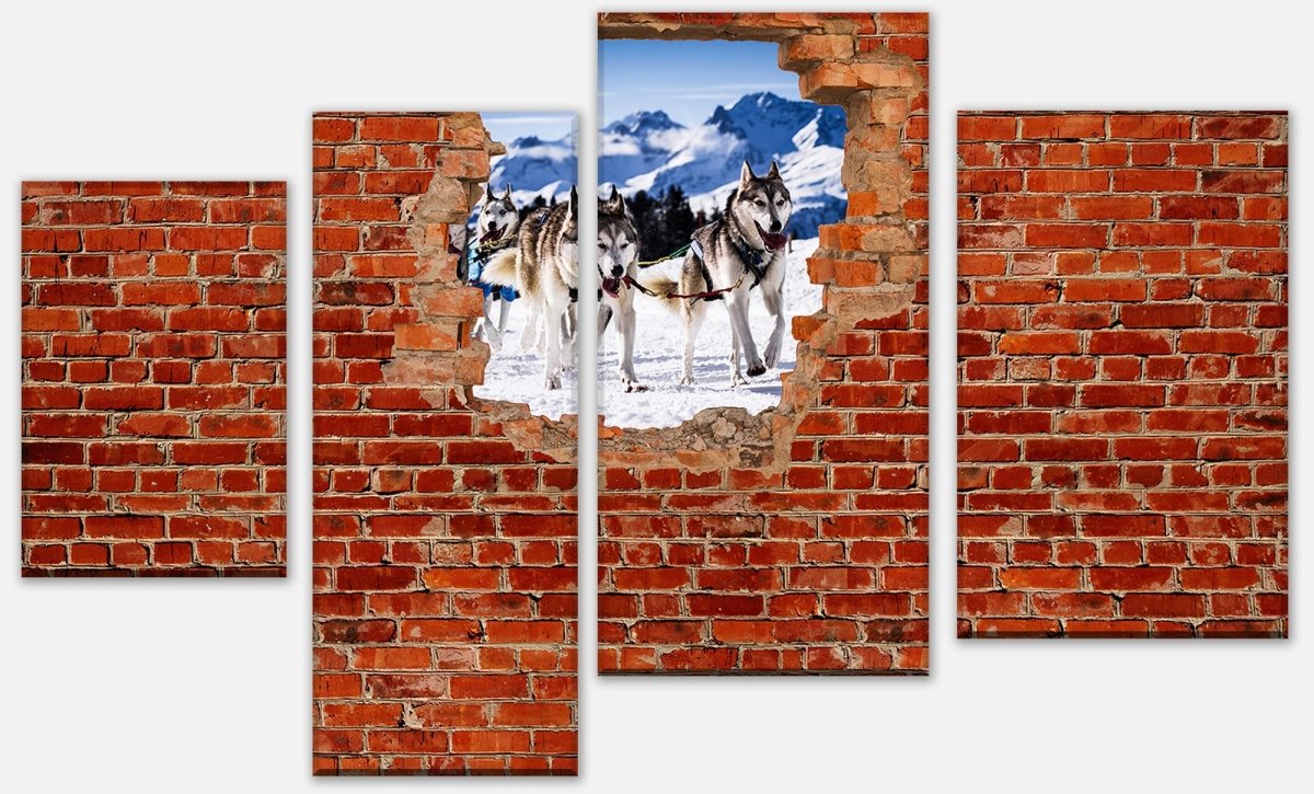 Leinwandbild Mehrteiler Schlittenhunde in Racing - Roter Backstein M0685 Leinwandbild Mehrteiler Schlittenhunde in Racing - Roter Backstein M0685