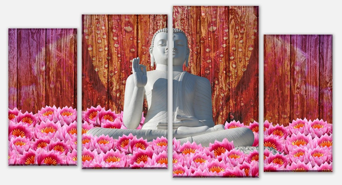 Leinwandbild Mehrteiler Weiß Sitzende Buddha-Statue M0688 Leinwandbild Mehrteiler Weiß Sitzende Buddha-Statue M0688