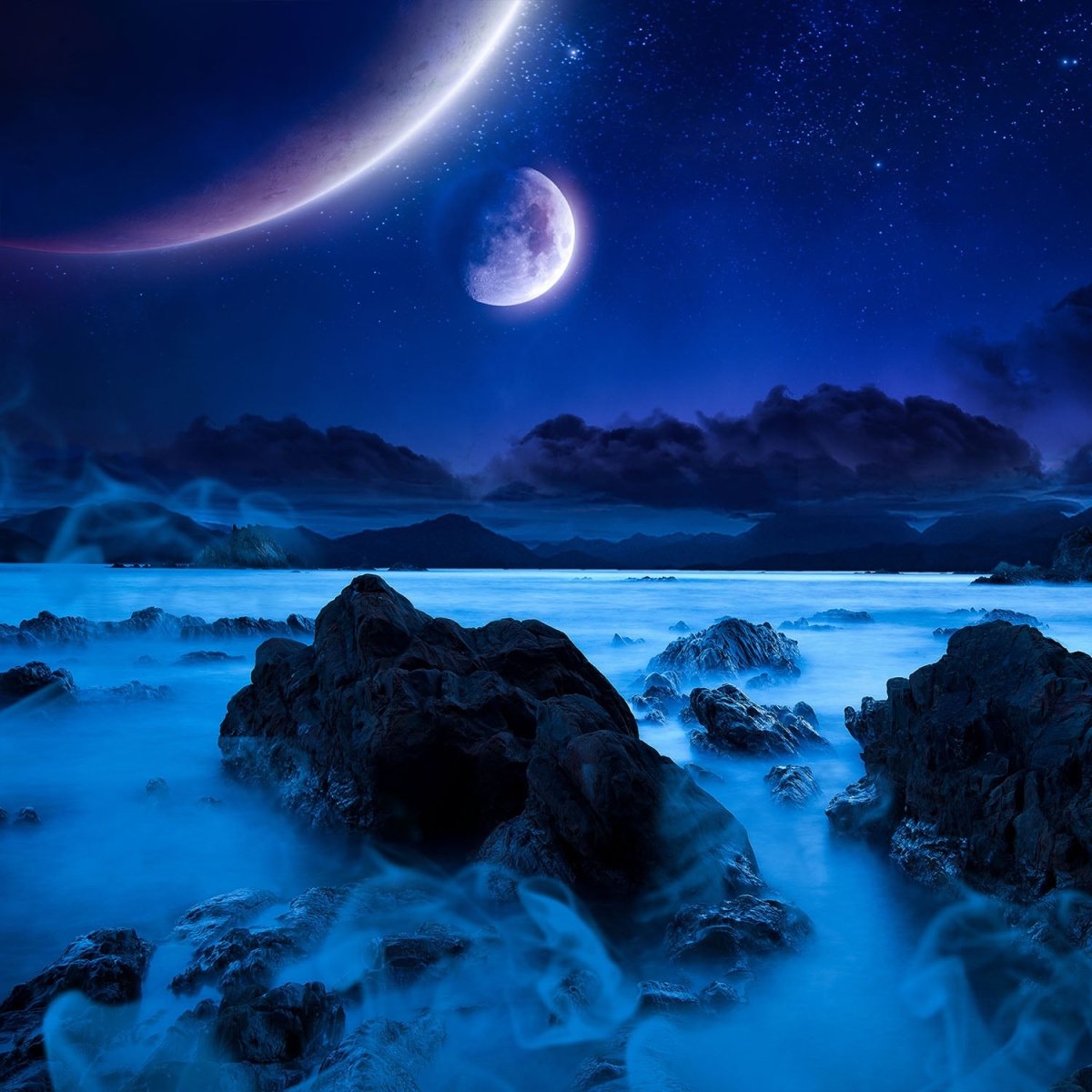 Beistelltisch Landschaft der Küste in der Nacht M0696 entdecken - Bild 2 Beistelltisch Landschaft der Küste in der Nacht M0696 entdecken - Bild 2