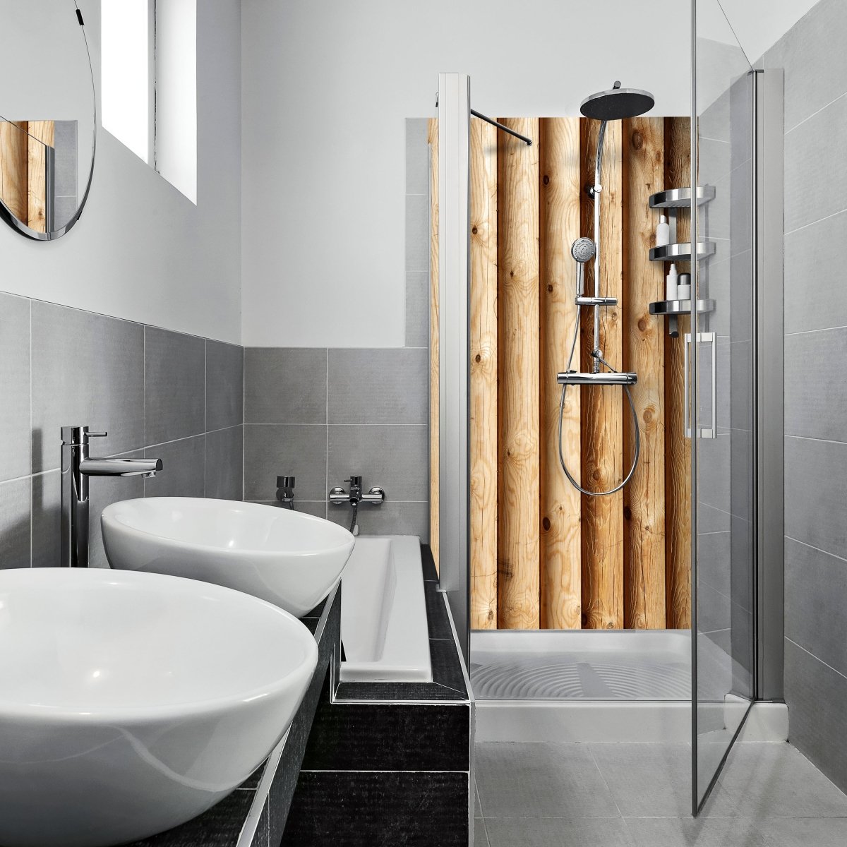 Duschwand Rustik Holzwand M0704 entdecken - Bild 1 Duschwand Rustik Holzwand M0704 entdecken - Bild 1