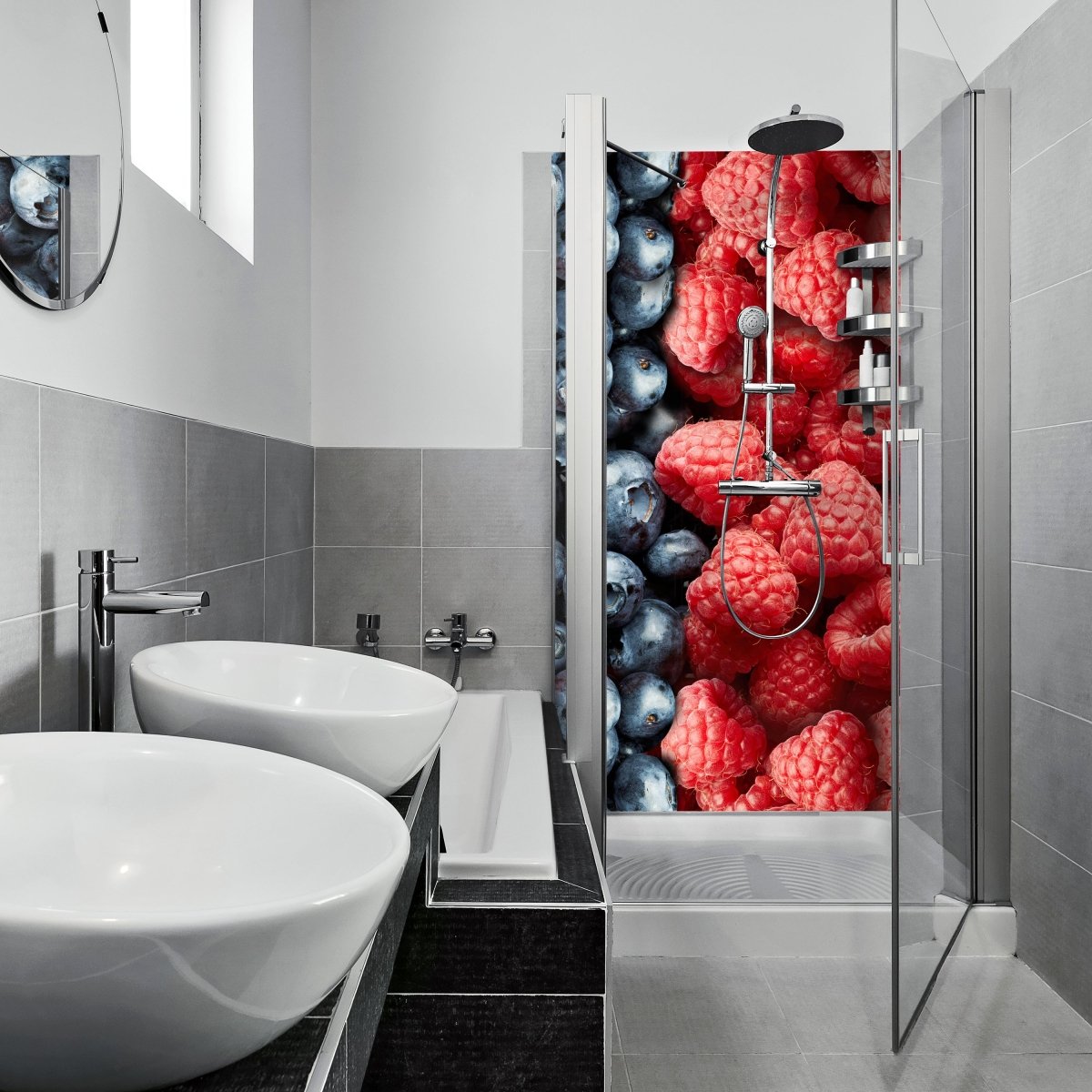 Duschwand Heidelbeeren und Himbeeren M0732 entdecken - Bild 1 Duschwand Heidelbeeren und Himbeeren M0732 entdecken - Bild 1
