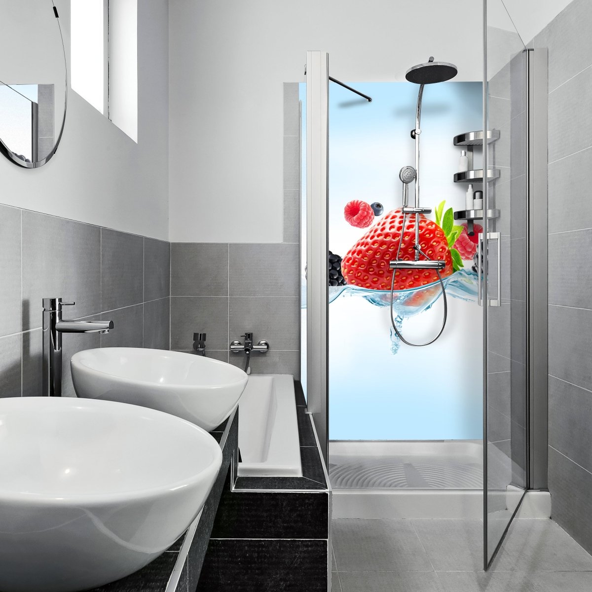 Duschwand Close up Blick frische Beeren M0737 entdecken - Bild 1 Duschwand Close up Blick frische Beeren M0737 entdecken - Bild 1