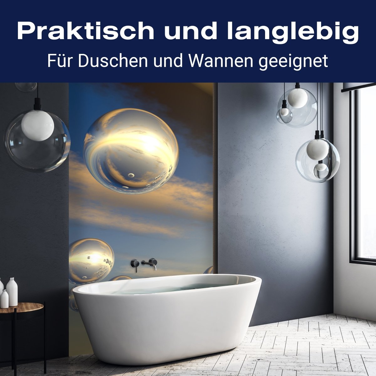 Duschwand Himmel mit futuristischen Sphären M0763 entdecken - Bild 3 Duschwand Himmel mit futuristischen Sphären M0763 entdecken - Bild 3