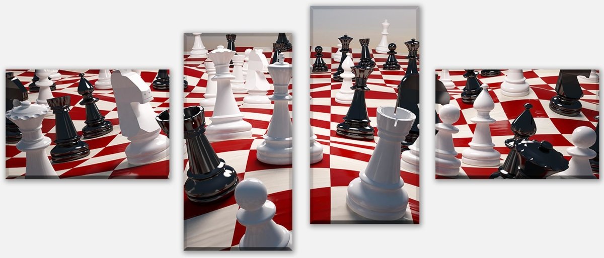 Leinwandbild Mehrteiler Schach auf einem winkenden Schachfeld M0779 Leinwandbild Mehrteiler Schach auf einem winkenden Schachfeld M0779