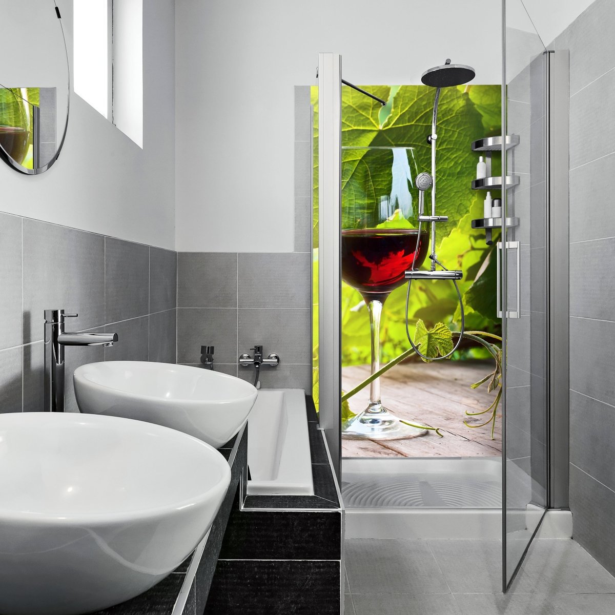 Duschwand Glas mit Rotwein im Weinberg M0830 entdecken - Bild 1 Duschwand Glas mit Rotwein im Weinberg M0830 entdecken - Bild 1