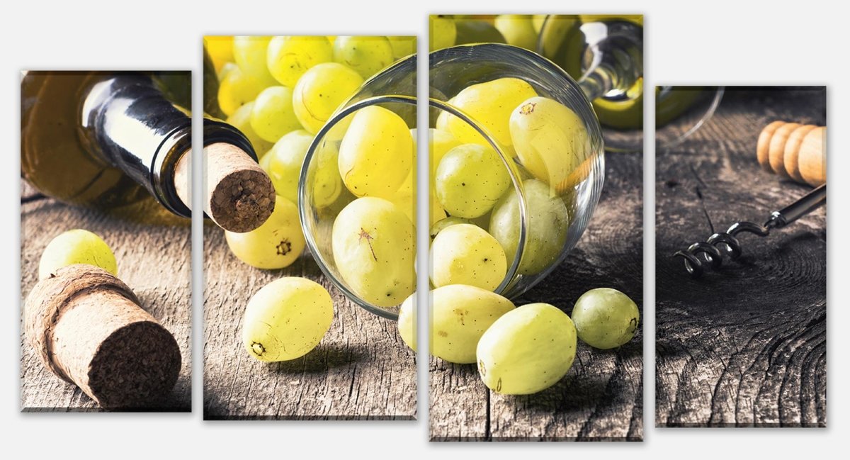 Leinwandbild Mehrteiler Flasche Weißwein, Traube und Korken M0836 Leinwandbild Mehrteiler Flasche Weißwein, Traube und Korken M0836