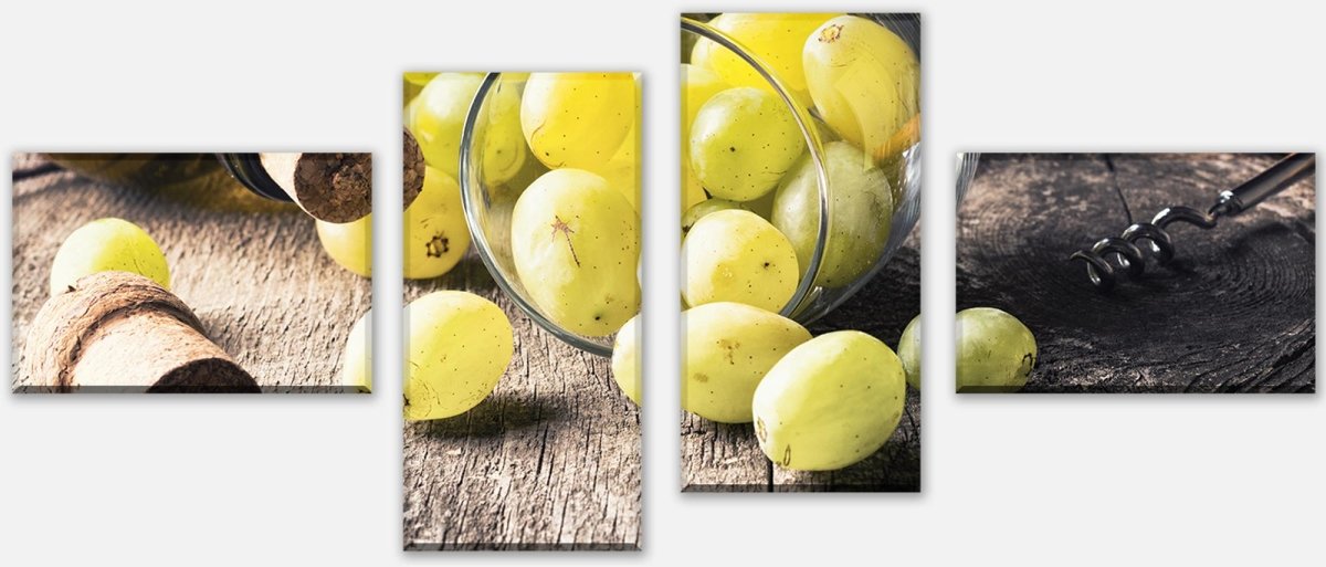 Leinwandbild Mehrteiler Flasche Weißwein, Traube und Korken M0836 Leinwandbild Mehrteiler Flasche Weißwein, Traube und Korken M0836