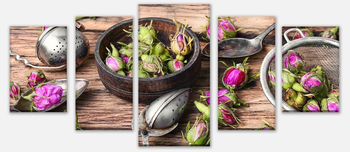 Leinwandbild Mehrteiler Teesieb und Rosenknospen M0851 entdecken - Bild 1 Leinwandbild Mehrteiler Teesieb und Rosenknospen M0851 entdecken - Bild 1