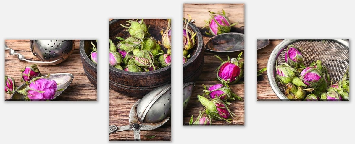 Leinwandbild Mehrteiler Teesieb und Rosenknospen M0851 Leinwandbild Mehrteiler Teesieb und Rosenknospen M0851