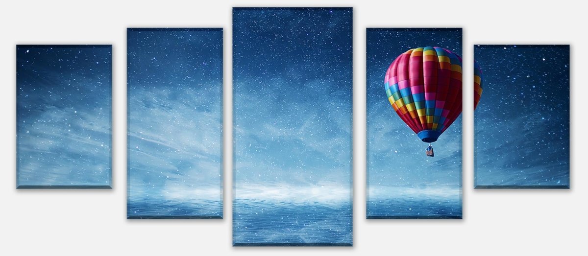 Leinwandbild Mehrteiler Heißluftballon fliegt über ein dunkelblaues Meer M0857 entdecken - Bild 1 Leinwandbild Mehrteiler Heißluftballon fliegt über ein dunkelblaues Meer M0857 entdecken - Bild 1