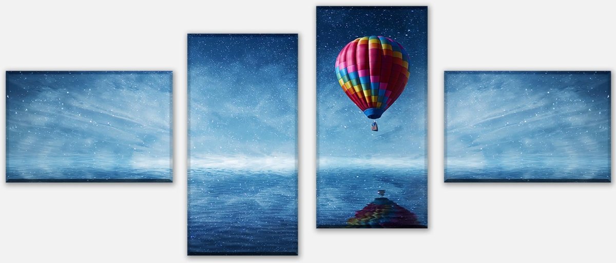 Leinwandbild Mehrteiler Heißluftballon fliegt über ein dunkelblaues Meer M0857 Leinwandbild Mehrteiler Heißluftballon fliegt über ein dunkelblaues Meer M0857