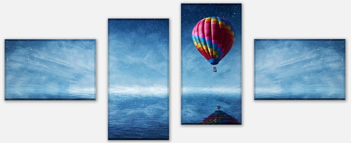 Leinwandbild Mehrteiler Heißluftballon fliegt über ein dunkelblaues Meer M0857 Leinwandbild Mehrteiler Heißluftballon fliegt über ein dunkelblaues Meer M0857