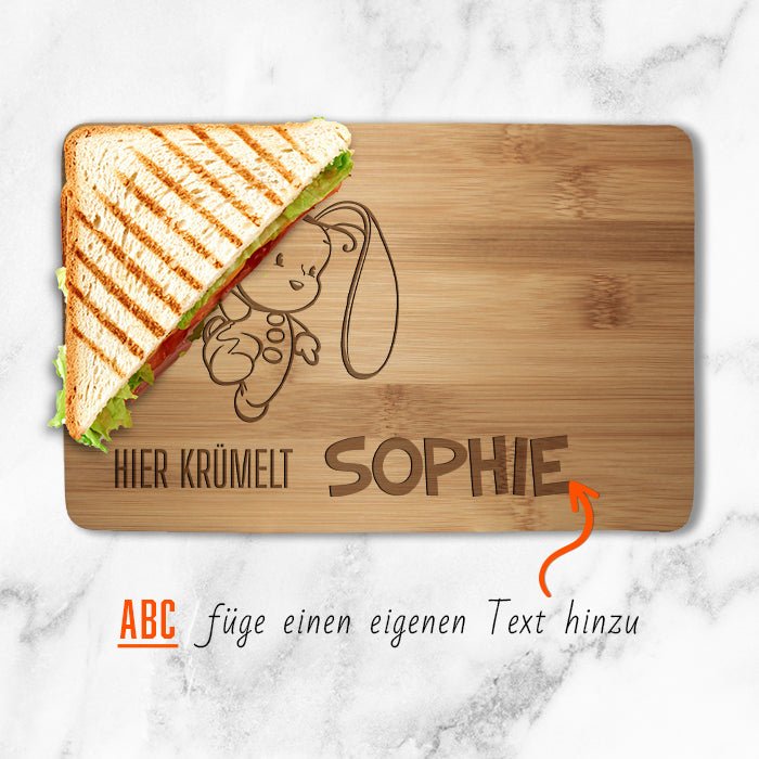 Frühstücksbrettchen Baby, Kind, Hase, hier krümelt M0861 - Bild 2 Frühstücksbrettchen Baby, Kind, Hase, hier krümelt M0861 - Bild 2