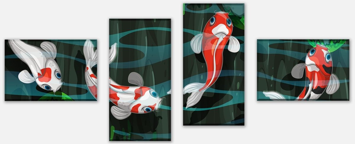 Leinwandbild Mehrteiler Vier Fische schwimmen im Teich M0862 Leinwandbild Mehrteiler Vier Fische schwimmen im Teich M0862