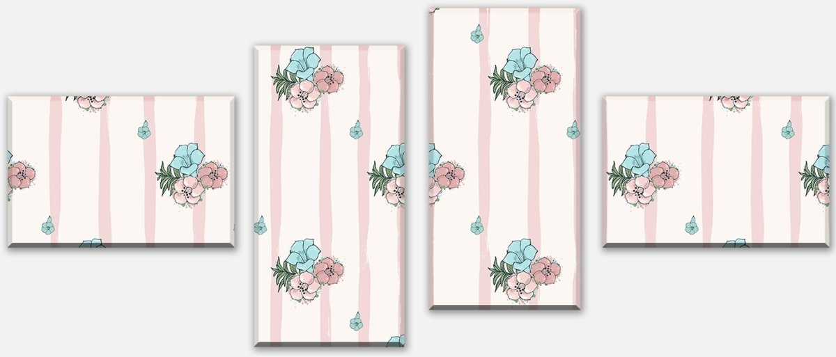 Leinwandbild Mehrteiler Exotische rosa und blaue Blumen M0864 Leinwandbild Mehrteiler Exotische rosa und blaue Blumen M0864