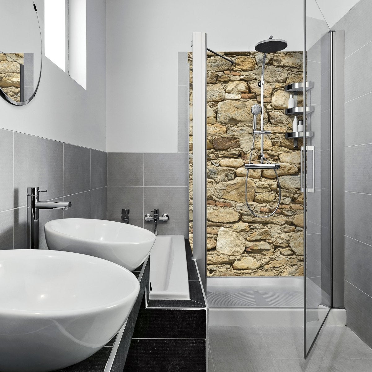 Duschwand Alte Steinmauer M0939 entdecken - Bild 1 Duschwand Alte Steinmauer M0939 entdecken - Bild 1