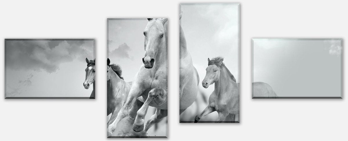 Leinwandbild Mehrteiler Pferde laufen in Weiß und Schwarz M0945 Leinwandbild Mehrteiler Pferde laufen in Weiß und Schwarz M0945