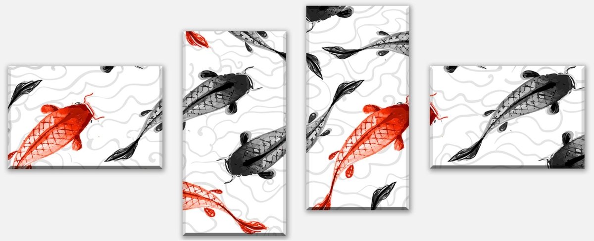 Leinwandbild Mehrteiler rote und schwarze Koi-Karpfen M0946 Leinwandbild Mehrteiler rote und schwarze Koi-Karpfen M0946