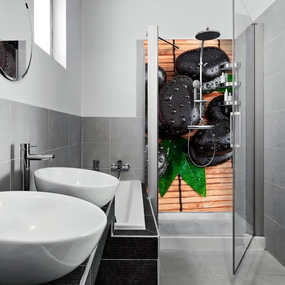 Duschwand Zen Steine und Blätter M0948 entdecken - Bild 1 Duschwand Zen Steine und Blätter M0948 entdecken - Bild 1