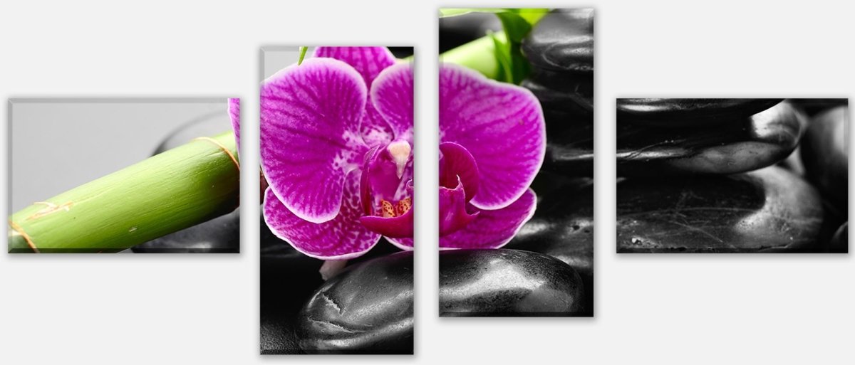 Leinwandbild Mehrteiler Zen Basaltsteine und Orchidee M0954 Leinwandbild Mehrteiler Zen Basaltsteine und Orchidee M0954