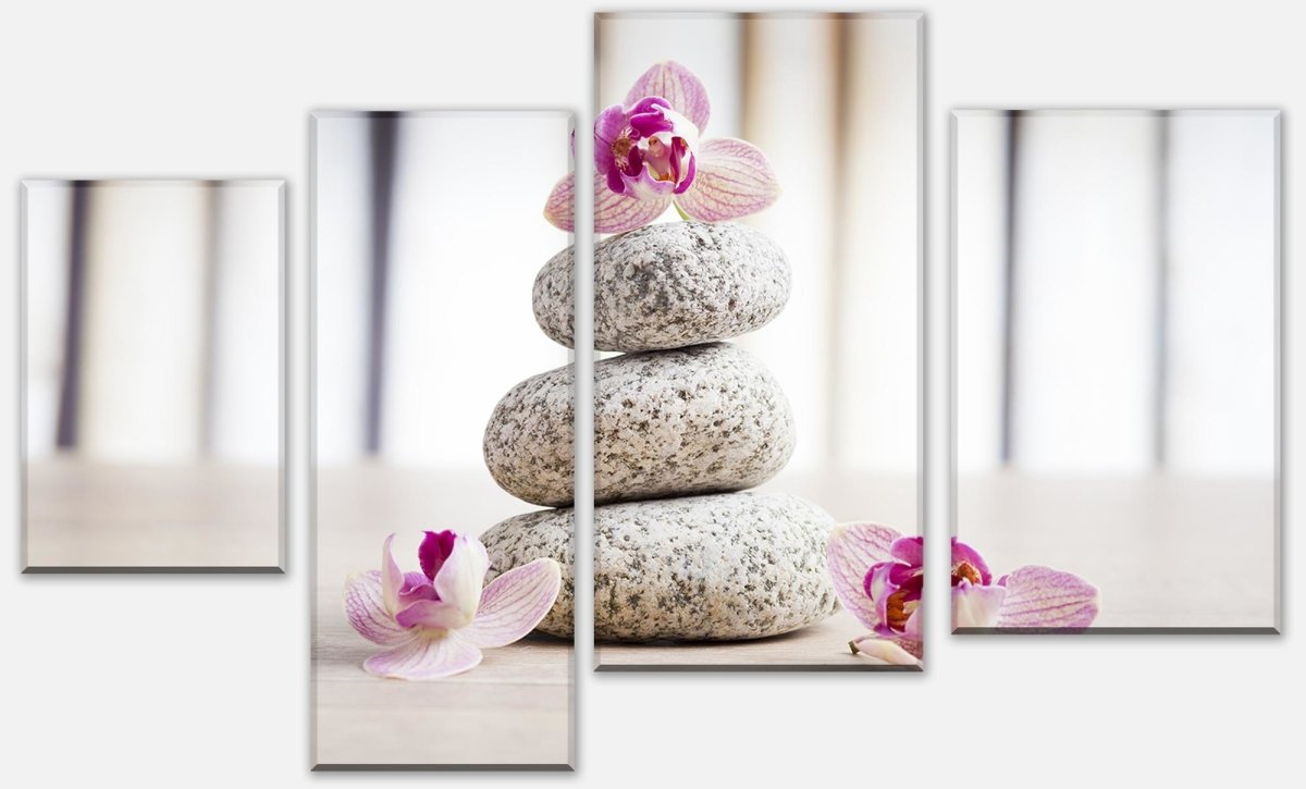 Leinwandbild Mehrteiler Orchideen und weiße Steine - SPA M0959 Leinwandbild Mehrteiler Orchideen und weiße Steine - SPA M0959