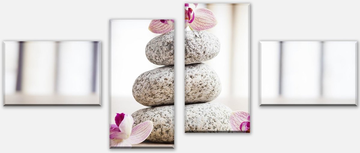 Leinwandbild Mehrteiler Orchideen und weiße Steine - SPA M0959 Leinwandbild Mehrteiler Orchideen und weiße Steine - SPA M0959