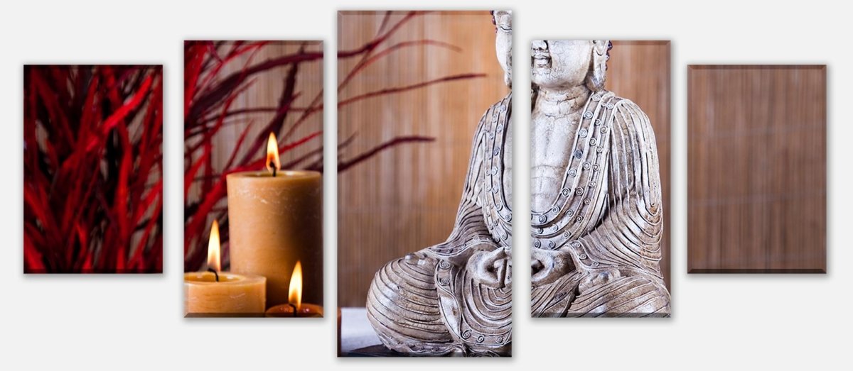 Leinwandbild Mehrteiler Buddha-Statue und aromatische Kerzen M0969 entdecken - Bild 1 Leinwandbild Mehrteiler Buddha-Statue und aromatische Kerzen M0969 entdecken - Bild 1
