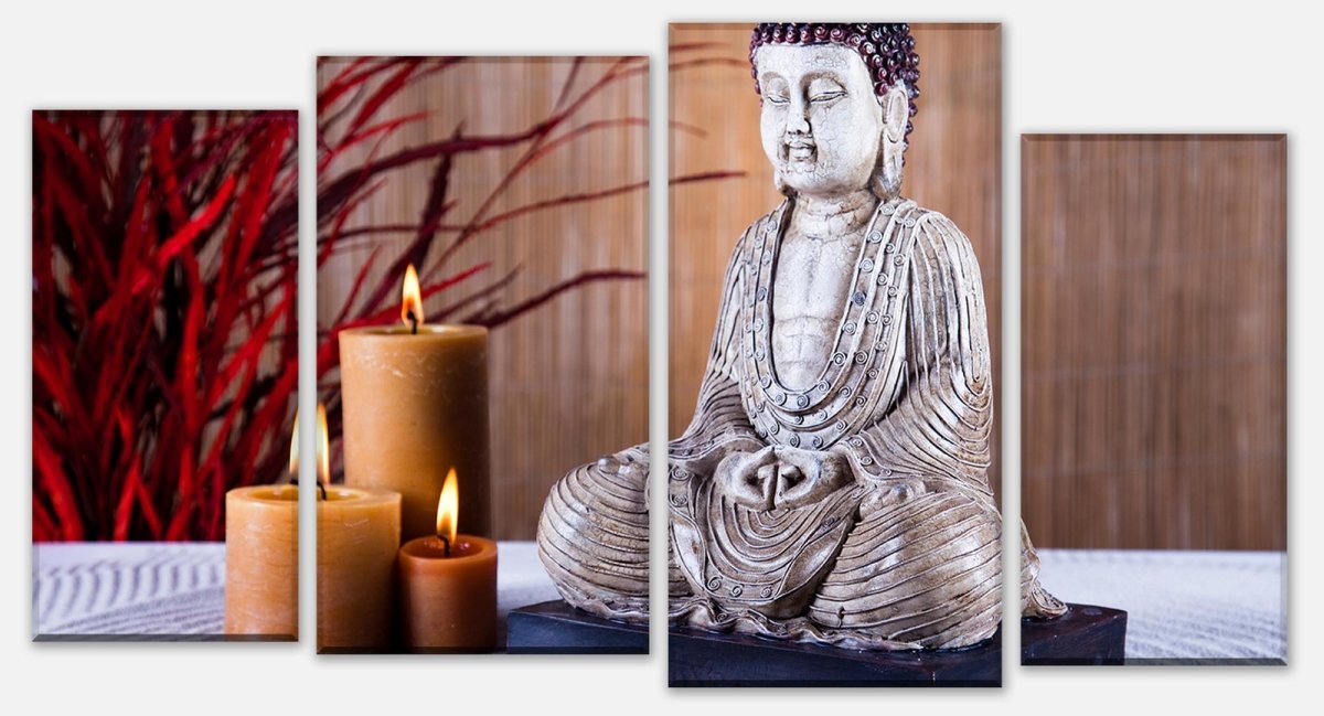 Leinwandbild Mehrteiler Buddha-Statue und aromatische Kerzen M0969 Leinwandbild Mehrteiler Buddha-Statue und aromatische Kerzen M0969