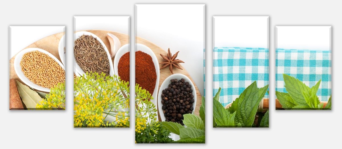 Leinwandbild Mehrteiler Auswähl aus Bunte Kräuter und Gewürze M0981 entdecken - Bild 1 Leinwandbild Mehrteiler Auswähl aus Bunte Kräuter und Gewürze M0981 entdecken - Bild 1