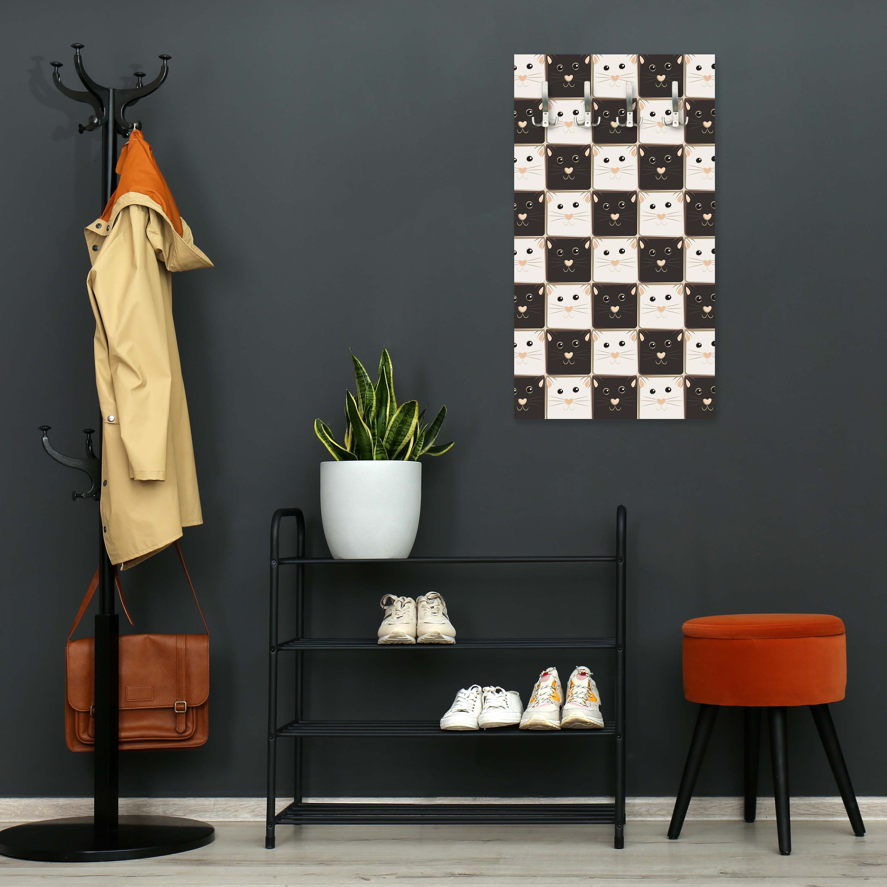 Garderobe Schachbrett aus schwarzen und weißen Katzen M0984 entdecken - Bild 2 Garderobe Schachbrett aus schwarzen und weißen Katzen M0984 entdecken - Bild 2
