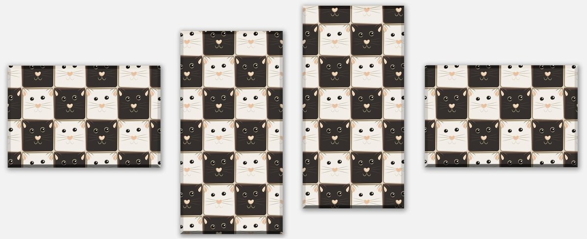 Leinwandbild Mehrteiler Schachbrett aus schwarzen und weißen Katzen M0984 Leinwandbild Mehrteiler Schachbrett aus schwarzen und weißen Katzen M0984