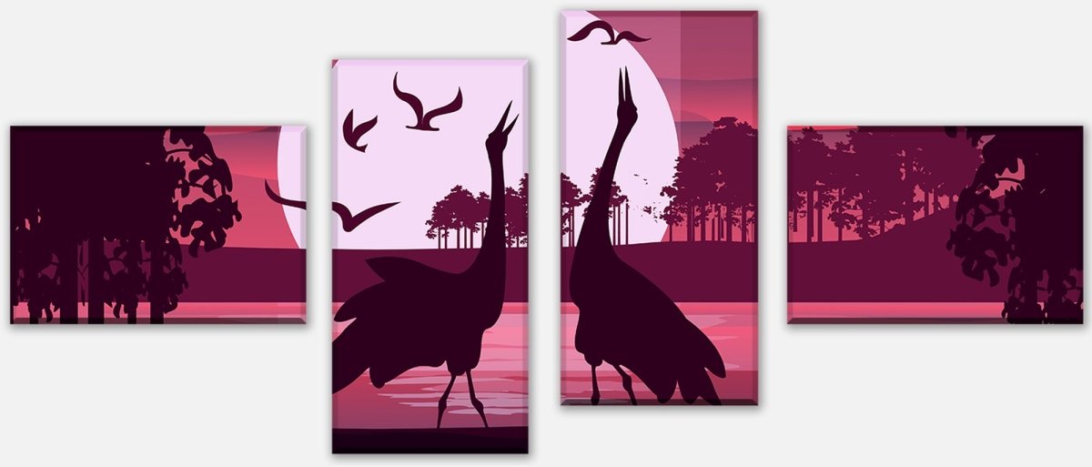 Leinwandbild Mehrteiler Romantische Aussicht mit Silhouetten von Reihern M0999 Leinwandbild Mehrteiler Romantische Aussicht mit Silhouetten von Reihern M0999