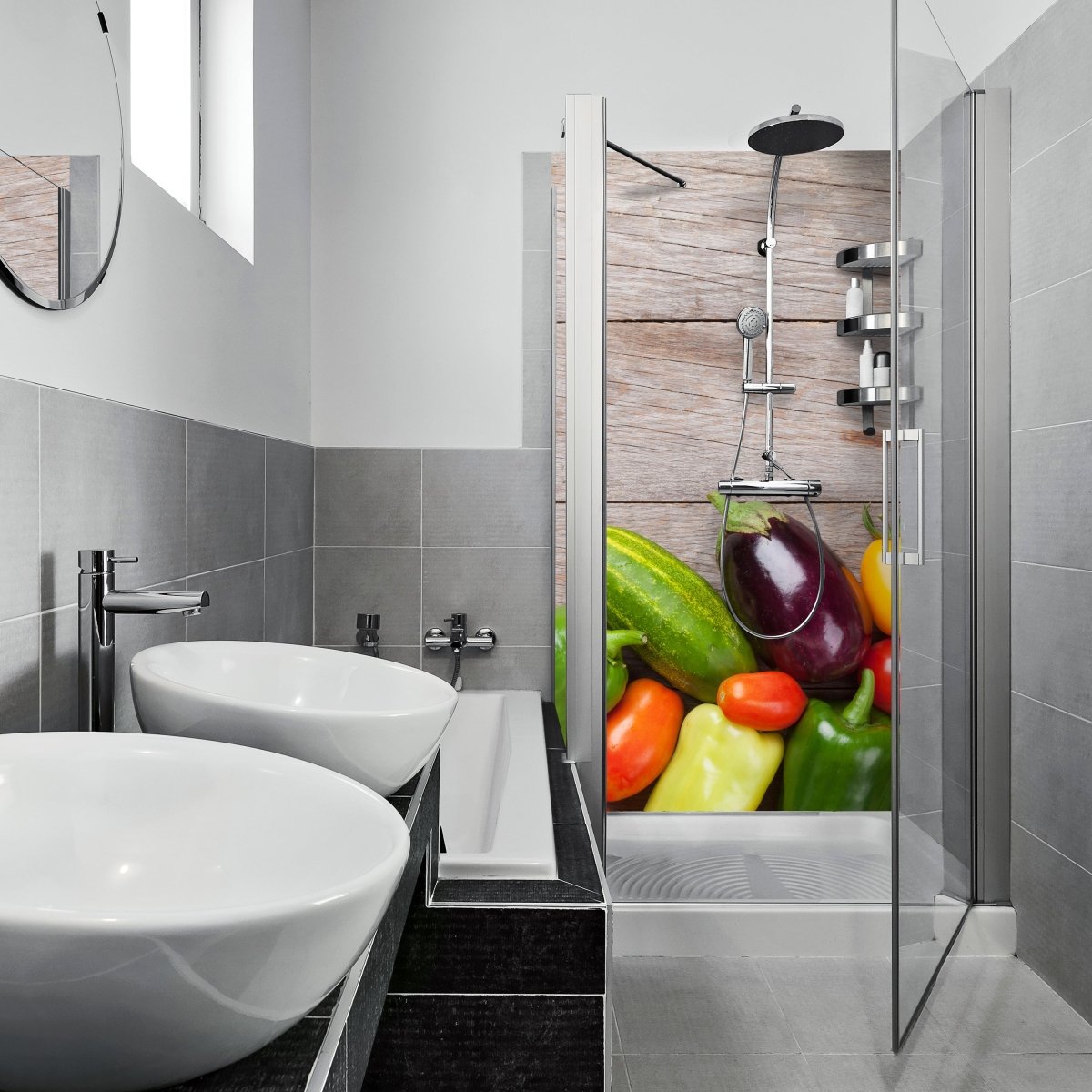 Duschwand Frisches Gartengemüse M1011 entdecken - Bild 1 Duschwand Frisches Gartengemüse M1011 entdecken - Bild 1