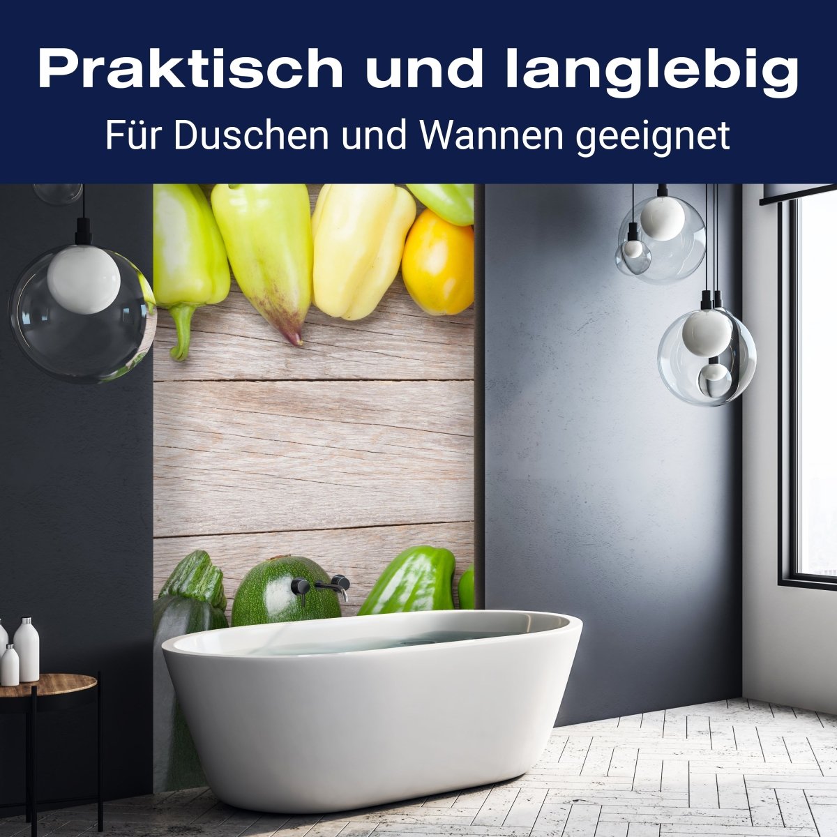 Duschwand Frischgemüse, Holztisch M1012 entdecken - Bild 3 Duschwand Frischgemüse, Holztisch M1012 entdecken - Bild 3