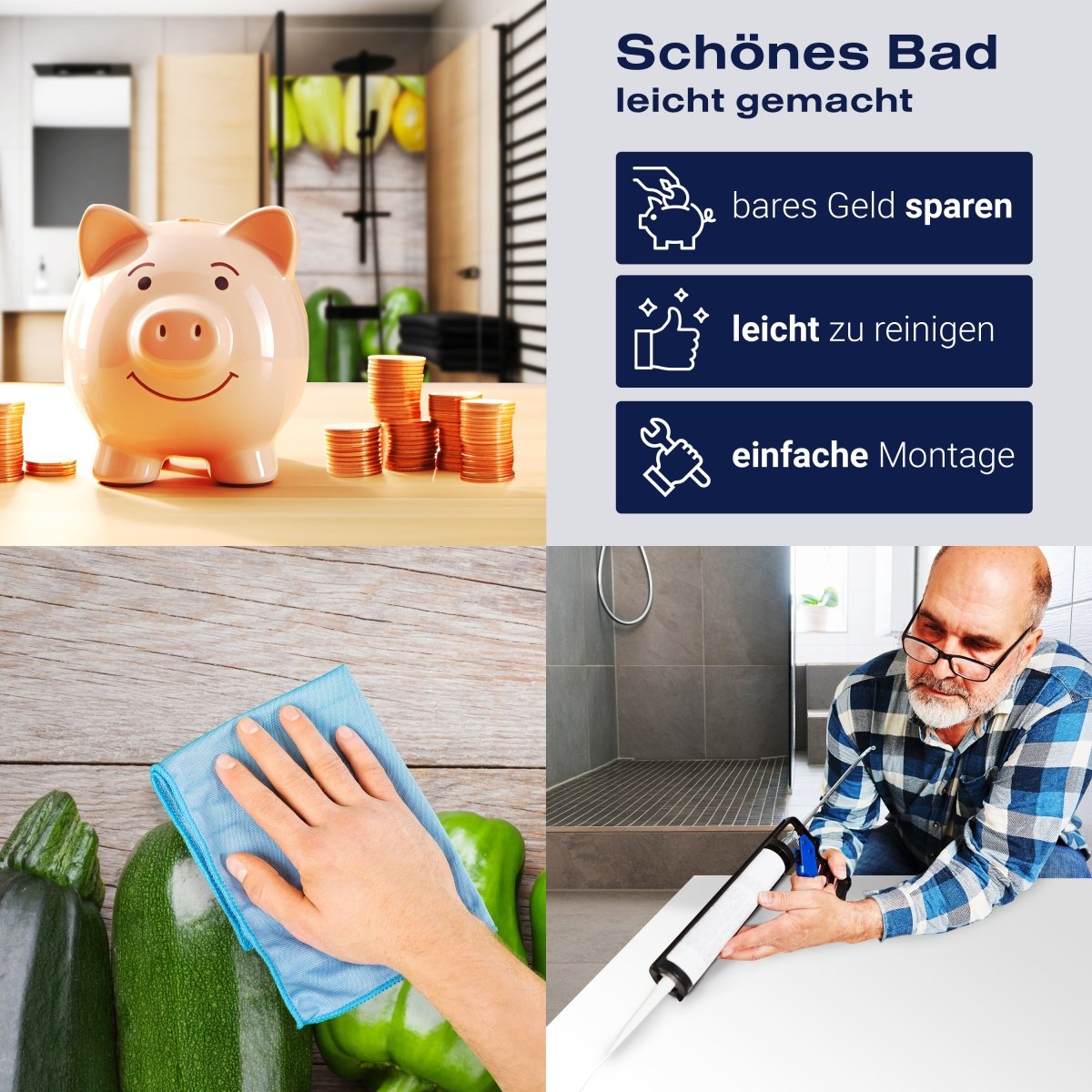 Duschwand Frischgemüse, Holztisch M1012 entdecken - Bild 7 Duschwand Frischgemüse, Holztisch M1012 entdecken - Bild 7