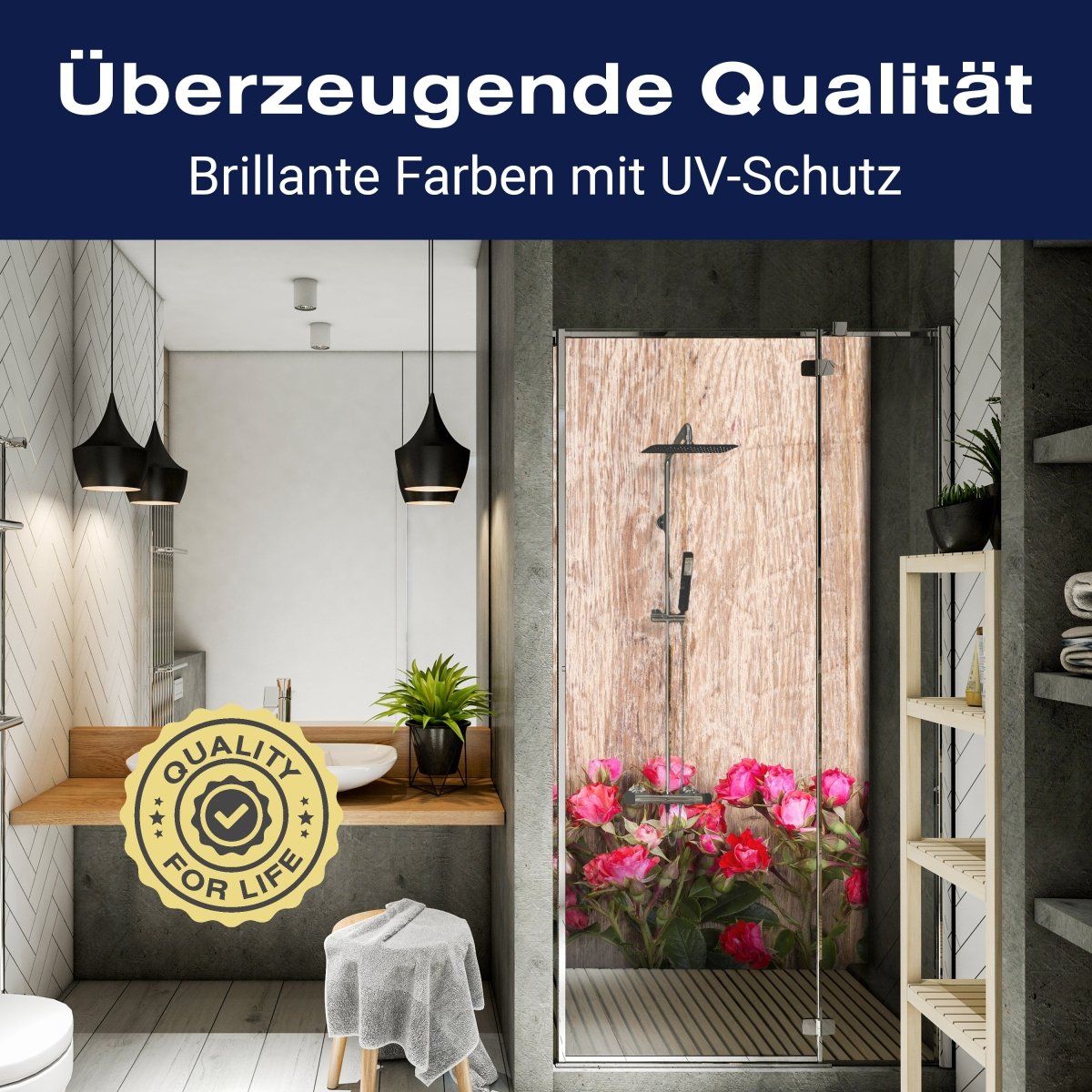 Duschwand Rote Rosen auf Holzbrett M1025 entdecken - Bild 2 Duschwand Rote Rosen auf Holzbrett M1025 entdecken - Bild 2